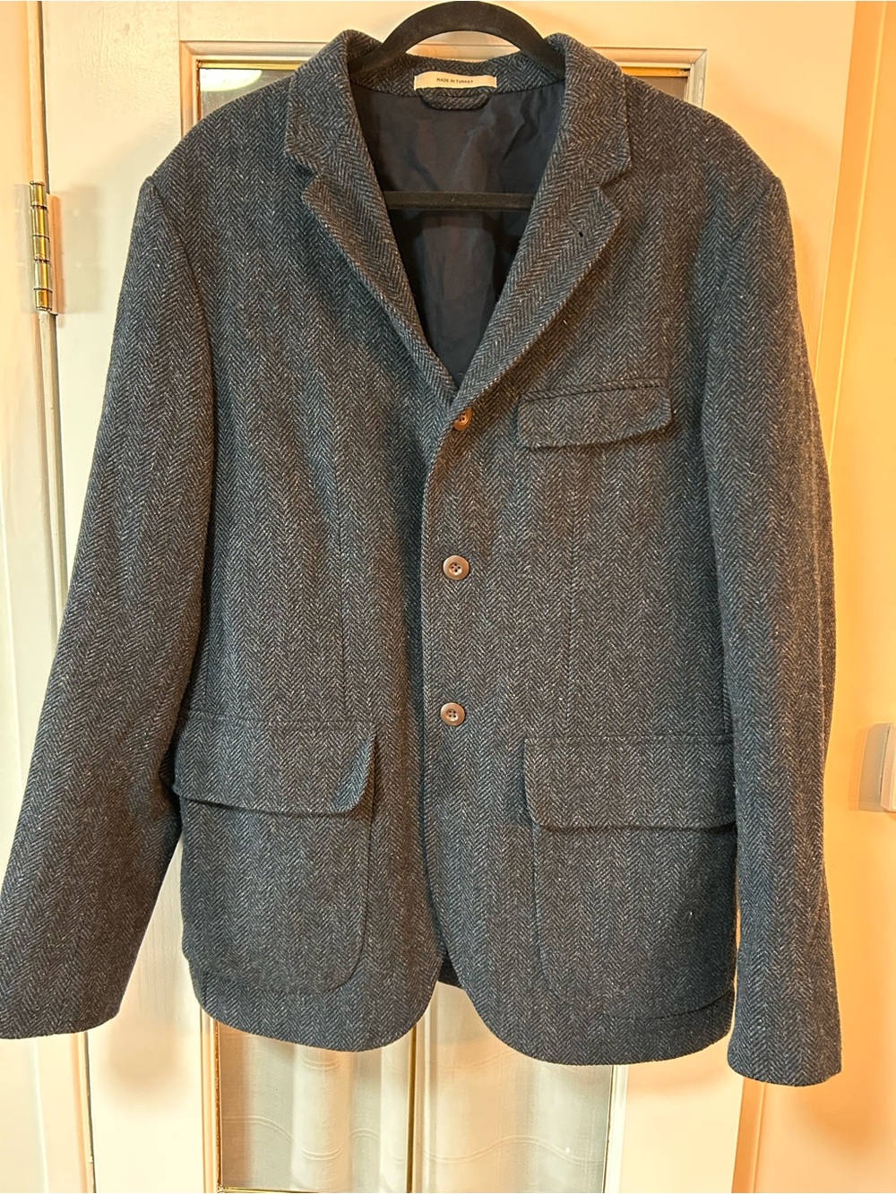 Herringbone Wool Blazer in Charcoal Gray